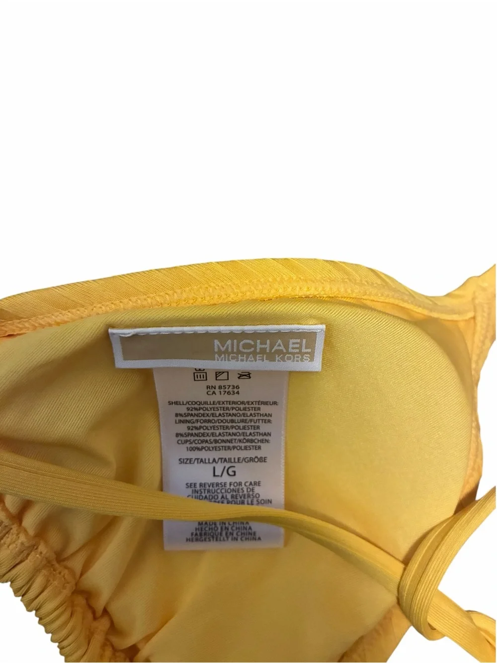 Michael Kors Yellow Ribbed Triangle Bikini Set Gold Hardware NWT Size Large